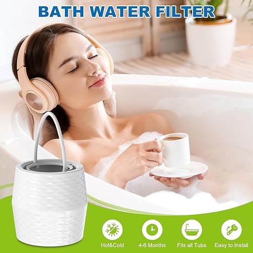Bath Filter for Tub - KDF-55 Bath Water Filter for Tub Faucet, Removes Most Chlorine, Lead, Fluoride and Heavy Metals | Hard Water Softener, Improves Skin, Hair and Nails (White)