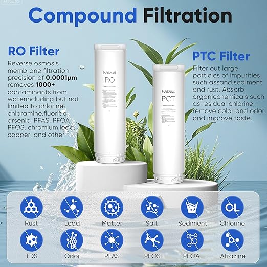 PUREPLUS 1400 GPD Reverse Osmosis System, Tankless Non-Electric RO Water Filter System, Under Sink RO System Heavy Metals Removal, 2:1 Pure to Drain,Reduce TDS,Reduce PFAS