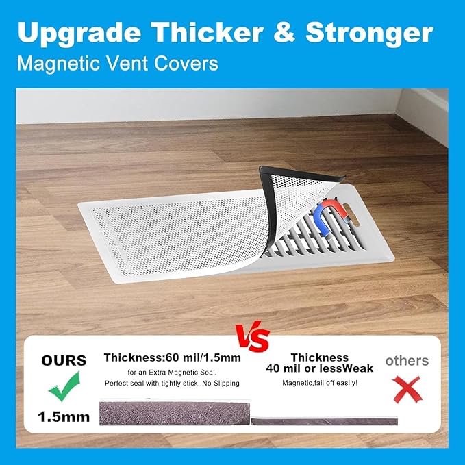 4 PCS White Magnetic Vent Covers-5.5x12 Magnetic Air Vent Covers with Mesh Screen for Floor/Wall/Ceiling Registers-Easy to Install, Secure Fit, Durable Design-White