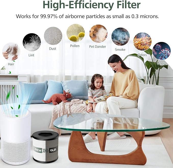 2 Pack PU-P05/AC201B HEPA Replacement Filter Compatible with FULMINARE PU-P05 Air Purifiers and Purivortex AC201B Air Purifiers, HEPA Air Filter for Home Pets Dander Dust Smoke Pollen