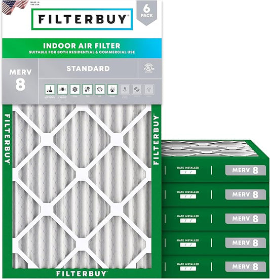 Filterbuy 14x30x2 Air Filter MERV 8 Essential Dust & Allergy Defense (6-Pack), Electrostatic Pleated HVAC AC Furnace Filters Replacement (Actual Size: 13.50 x 29.50 x 1.75)