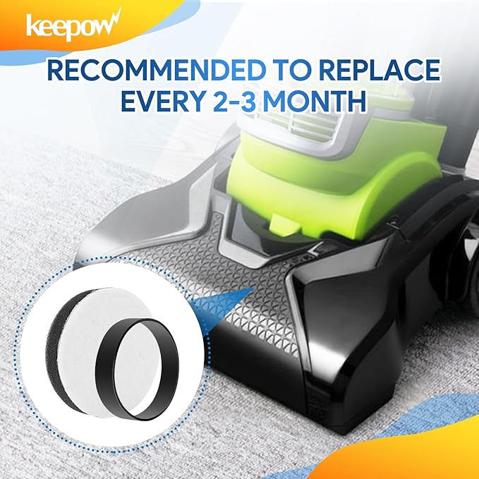 KEEPOW Vacuum Belts and Filters for Eureka Airspeed Compact Bagless Upright Vacuum Cleaner NEU100, NEU10AE4, NEU10AE5, NEU10AE2, NEU102 Series, Part #E0106 & E0105, 3 Pack