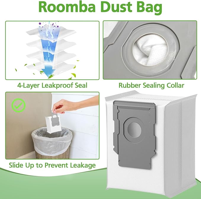 Replacement Parts for iRobot Roomba Combo i5, i5+, j5, j5+ Robot Vacuum Cleaner, Accessories Kit: Dual Multi-Surface Rubber Brushes + 4 Filters + 4 Mop Pads + 4 Vacuum Bags + 4 Edge-Sweeping Brush