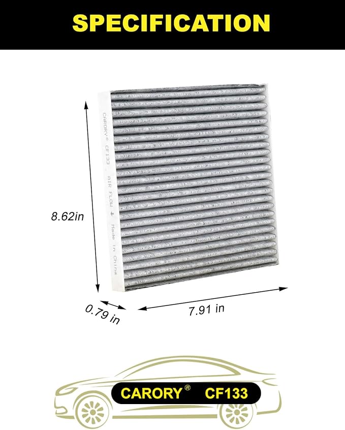 Cabin Air Filter w/Activated Carbon for Toyota Corolla (2002-2008), Matrix (2003-2008), Chirey: Omoda 5 (2023), Tiggo 4PRO (2023-2024), OE# 88568-02020, CF10133, XC35491, C35491