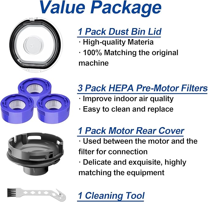 ilovelife Dust Bin Lid & 3pcs Filter Replacement & Motor Rear Cover Compatible with Dyson V7 V8 Cordless Vacuum Cleaners, V7 V8 Accessories Replacement Parts