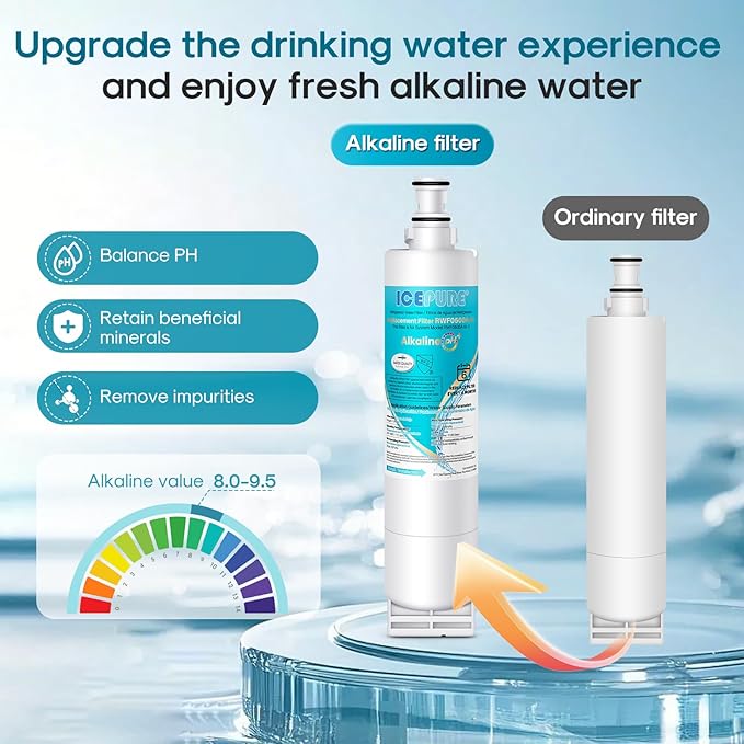 ICEPURE Alkaline 4396508 Refrigerator Water Filter Replacement for EDR5RXD1, EveryDrop Filter 5, Whirlpool 4396510, 4392857, 4396547, 9085, NL300, LC400V, PNL240V, WF-NLC240V WF285, Enhances PH, 4Pack