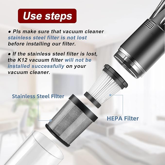 Garbage fighter 6 Pack HEPA Filters Replacement Parts for MOOSOO K12 K12 PRO K13 Handheld Cordless Vacuum Cleaner Washable Accessories Filter