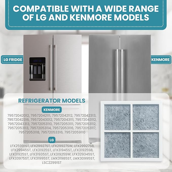 LT120F Refrigerator Air Filter Replacement Compatible with LG & Kenmore 469918 9918, Replaces ADQ73214402 ADQ73214403 ADQ73214404 ADQ73214408, Activated Carbon Odor Control, 3 Pack