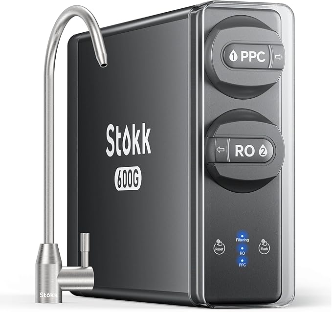 Stokk Reverse Osmosis System, 8 Stage Tankless Reverse Osmosis Water Filter, Reduces PFAS TDS, Under Sink RO System, 2:1 Pure to Drain, NSF/ANSI 58& 42, FCC Listed (600GPD, Grey)