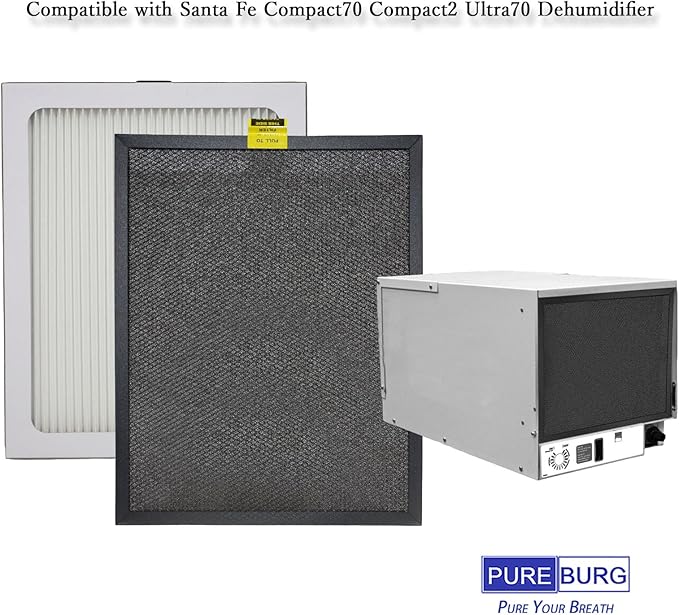 PUREBURG Replacement Filter Pack Compatible with Santa Fe Compact70 Compact2 Dehumidifier, MERV 13 & Washable Pre-Filter for Air Clean Dust (1+4)