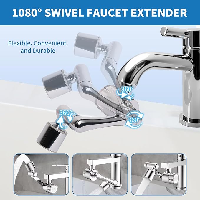 Filtered Faucet Aerator 1080° Rotating Faucet Extender Aerator,Bathroom Sink Filter Faucet Extender for Bathroom Sink,Universal Splash Sink Filter Water Faucet For Skin/Eye/Face