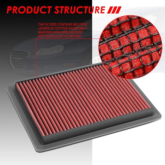 DNA Motoring AFPN-195-RD Clean Air Washable Drop In Panel Air Filter [Fits 98-04 300M / 99-01 LHS / 98-04 Intrepid 2.7L 3.2L 3.5L Models]