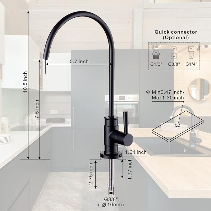Drinking Water Faucet Matte Black, Wellup Reverse Osmosis for Non Air Gap RO Filtration System, Leadless Stainless Steel Kitchen Filter RO for Kitchen Bar Sink