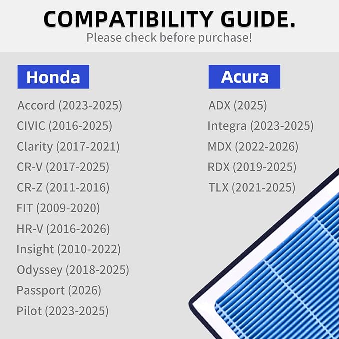 CF11182 CP182 Premium HEPA Activated Carbon Cabin Air Filter Replacement Fits for Honda Civic (2016-2026), CR-V (2017-2026), Accord (2023-2026), HR-V, Odyssey, Acura RDX, MDX