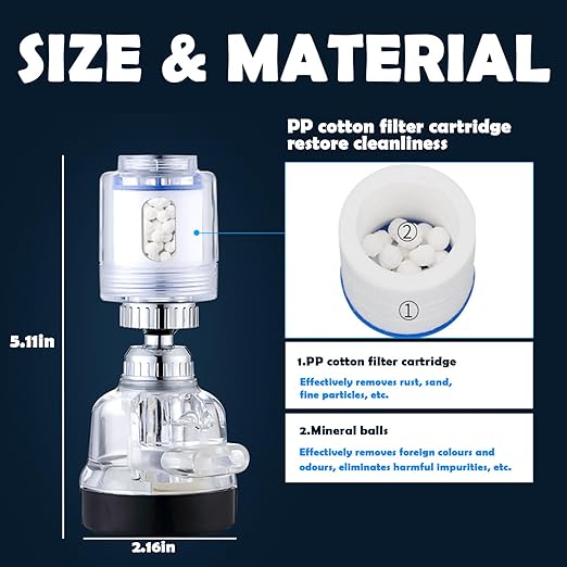 Water Purification Unit - Chlorine Reduction, 360 Rotating Design, Adjustable Three Modes Materials, Convenient Replacement Packages