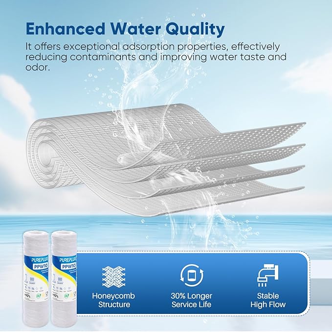 PUREPLUS 10 Micron 10"x2.5" Whole House String Wound Sediment Filter for Well Water, Replacement Cartridge for Universal 10 inch RO System, WP-5, Aqua-Pure AP110, CFS110, Culligan P5,WFPFC4002, 6Pack