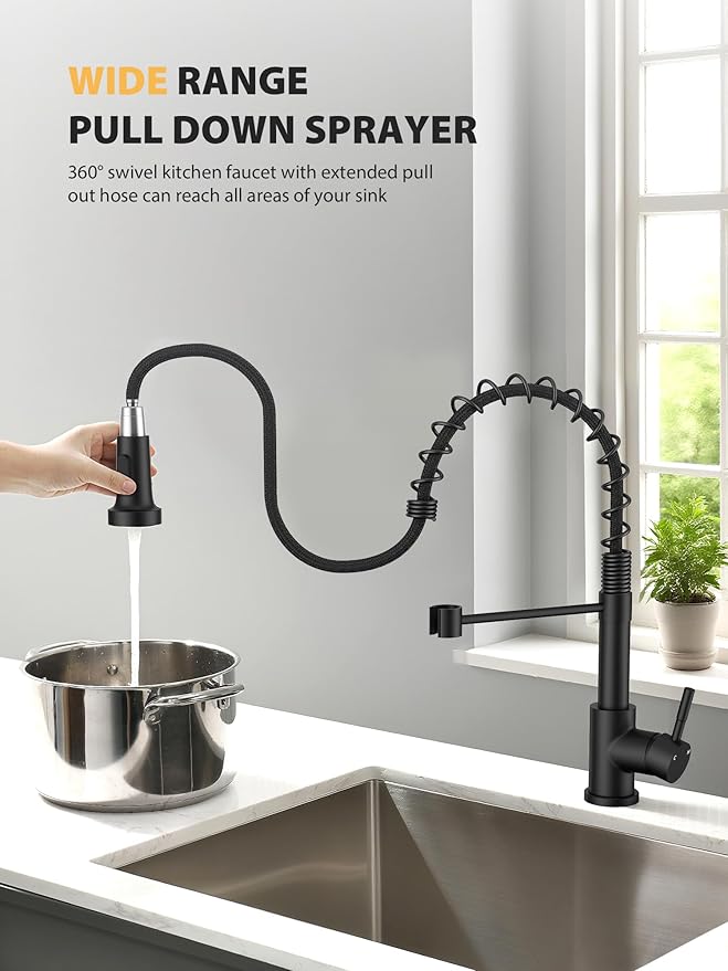 Kitchen Faucet with Pull Down Sprayer, High Arc Single Handle Kitchen Sink Faucet for Pot Filler, Single Hole Single Handle Stainless Steel Bar Sink Faucets