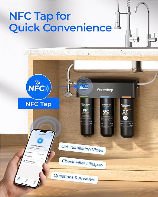 Waterdrop TSB 8 Layer Under Sink Water Filter, Reduces PFAS, PFOA/PFOS, Fluoride, Chlorine, Bad Taste & Odor, with Dedicated Faucet, NSF/ANSI 42 Certified Element, Under Sink Water Filtration System