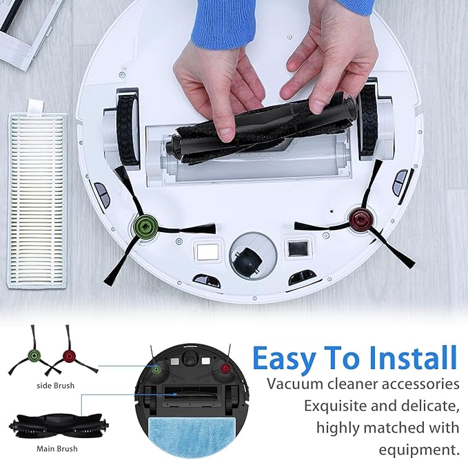 Replacement Parts for Tikom G8000/G8000 Pro/HONITURE G20 Robot Vacuum Cleaner - Spare Accessories - 1 Main Roller Brush 8 Side Brushes 4 HEPA Filters 4 Mop Pads and 1 Brush