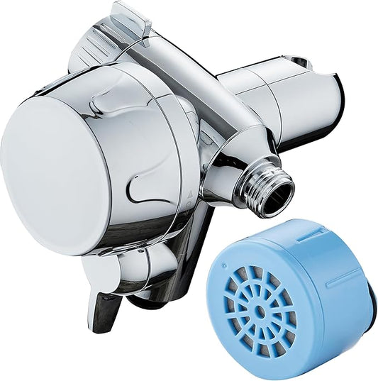 AquaCare Skin & Hair - World's Only Shower Head Combo Filter with Built-in 3-way Water Diverter, ON/OFF Filtration Modes, Instant Cartridge Reload & Stay-Clean American KDF Cartridge, Chrome Finish