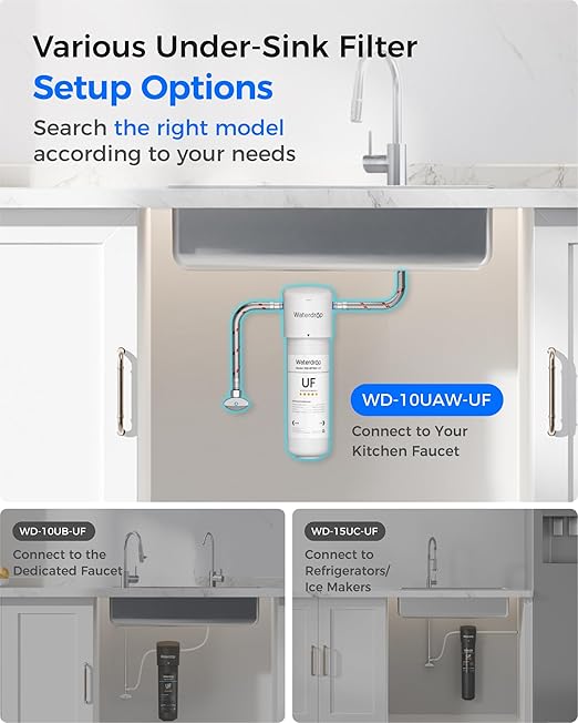 Waterdrop 10UAW-UF 0.01 μm Ultra Filtration Under Sink Water Filter System, 1 Year, Reduces Lead, Chlorine, Bad Taste & Odor, Direct Connect to Kitchen Faucet, USA Tech