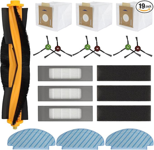 19 PCS Accessories Kit for ECOVACS DEEBOT N10 PLUS/ T9+/ N8 PRO+/ N8+/ T8AIVI+/ T8+ Robot Vacuum, Replacement Parts Main Brush, Side Brush, Filter, Mop pads, Dust Bag