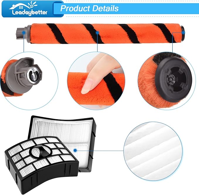 Leadaybetter Filter Replacement for Shark APEX DuoClean Lift-Away AX950 AX951 AZ1002 AZ1000 AZ1000W, 2 Black Filters, 4 Foam & Felt Filters, 1 Brush Roll, Compare to Part # XFF650 & XHF650 & 1173FT950