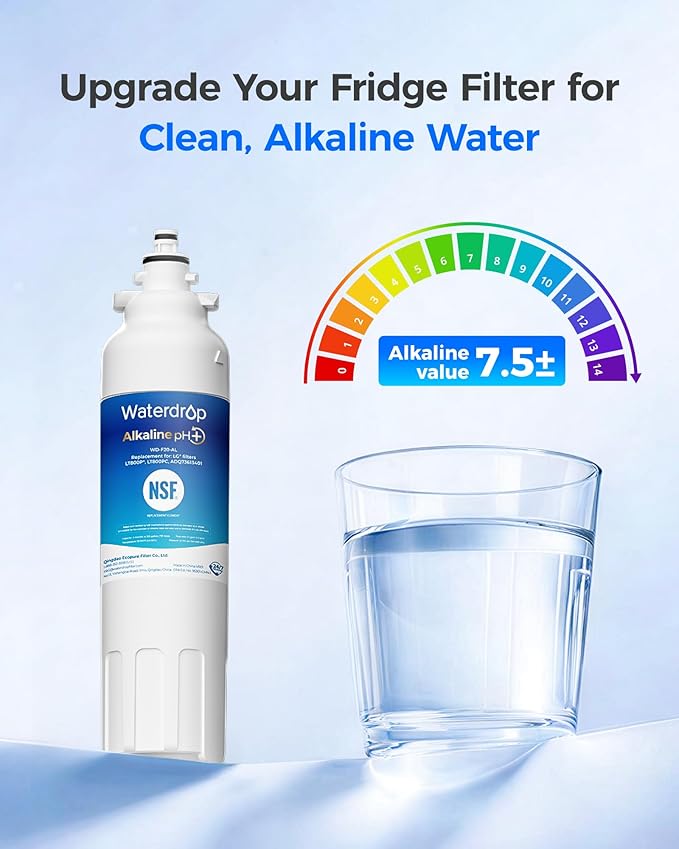 Waterdrop 𝐀𝐥𝐤𝐚𝐥𝐢𝐧𝐞 ADQ73613401 Water Filter, 𝐄𝐧𝐡𝐚𝐧𝐜𝐞𝐬 𝐩𝐇, Replacement for LG® LT800P®, ADQ73613402, ADQ75795104, LSXS26326S, LMXC23746S, LSXS26366S, LSXS26386D, 2 Filters