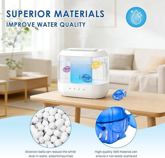 12 Pack Humidifier Cleaning Fish, Humidifier Cleaner for Most Humidifiers + Fish Tanks, Demineralization Cartridge to Purifie Water, Prevent Hard Water Build-Up, Reduce Scale to improve Humidification