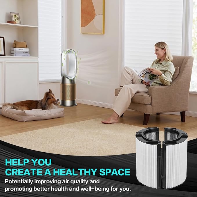 360° Combi Glass True H13 HEPA + Carbon Filter for Dyson HP1 PC1 PC2 TP10 HP10 HP09 TP09 HP07 TP07 TP06 HP06 PH04 PH03 PH02 PH01 DP04 HP4B PH3A TP7A TP7C TP4A TP4B PH2 HP2, 2-in-1 Replacement Filter
