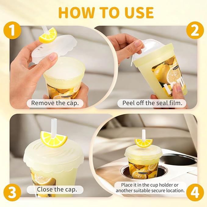 Diffusers for Home Lemon Scent 2 Pack, Bathroom Diffuser Cute Fruit Cup Shape for Office, Air Freshener Diffuser Gel Leak-Proof Car & Room, Bathroom Scent Diffuser Gift for Friends and Family