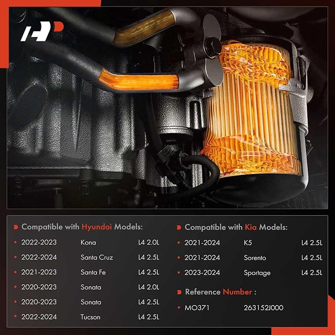 A-Premium Oil Filter Housing Cap Assembly Compatible with Hyundai Sonata 2020-2023, Santa Fe 2021-2023, Tucson 2022-2024, Kona 2022-2023, Santa Cruz 2022-2024 & Kia Sorento, Sportage, K5, 2.0L 2.5L