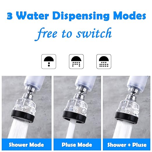 Water Purification Unit - Chlorine Reduction, 360 Rotating Design, Adjustable Three Modes Materials, Convenient Replacement Packages