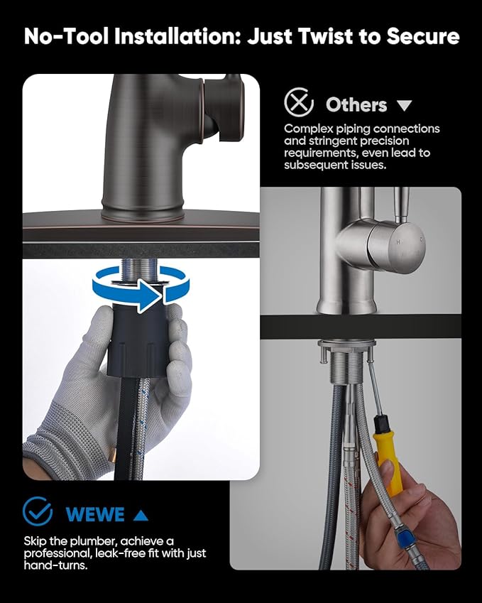WEWE Vintage Kitchen Faucet with Pull Down Sprayer, Stainless Steel 1 or 3 Hole High Arc Single Handle Antique Sink Faucet for Classic Modern Ktichen, Oil Rubbed Bronze Bar & Prep Sinks