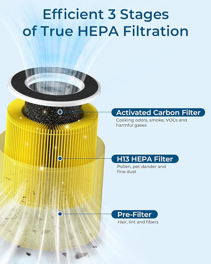 Official Genuine AP02 Replacement Filter TRUE HEPA Filter, High-Efficiency Activated Carbon Filter Replacement Suitable for WESTHEY AP02 Air Purifier, 1 Pack(Yellow)