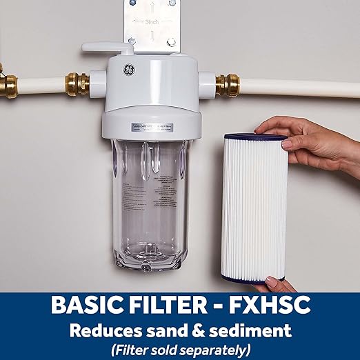 GE Whole House Water Filtration System, Reduces Sediment, Rust & More, Install Kit & Accessories Included, Replace Filters (FXHTC, FXHSC) Every 3 Months, GXWH40L