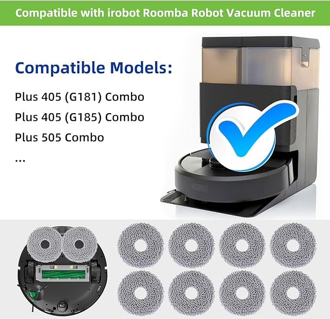 Spofan VIEWALL 8 Pack Mop Pad for iRobot Roomba Plus 405 G181/G185 Combo, Plus 505/507 Combo Robot Vacuum Cleaner, Microfiber Washable Mop Cloths Replacement Parts Accessories