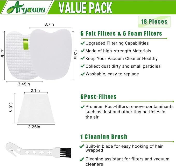 HV322 Filter Replacement for Shark Rocket Vacuum Rocket Pro HV322 HV345 HV320 HV321 UV330 UV480 UV422 ZS350 ZS351 ZS352, Part # XPMFK320 & 1084FTV320, 6 Foam & Felt Filters