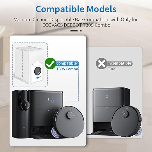 14 Pack T30S Combo Replacement Dust Bags Compatible with Only for ECOVACS DEEBOT T30S Combo Vacuum Cleaner, Large Capacity Dirt Disposable Vacuum Bags. 【Not fits for Other T30S models】