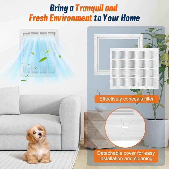 Fancat Return Air Filter Grille for 16x20 Ducts, Steel Vent Cover Grille with Removable Door for 1" Filters | Suitable for Sidewall & Ceiling | White Coating| Outer Dimensions:: 18 5/8" W x 22 5/8" H