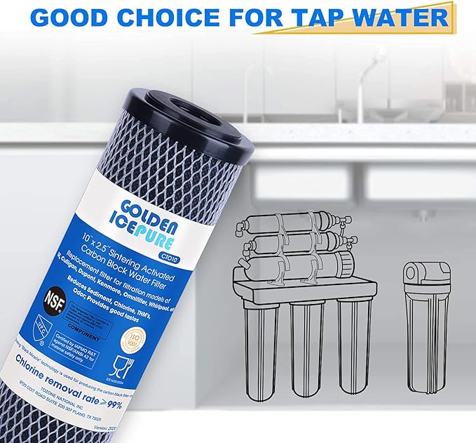 GOLDEN ICEPURE CTO10, 1 Micron 2.5" x 10" Whole House CTO Carbon Sediment Water Filter Compatible with Dupont WFPFC8002, WFPFC9001, FXWTC, Culligan P5-D, WHCF-WHWC, D-10A, DWC30001, SCWH-5, 3PACK