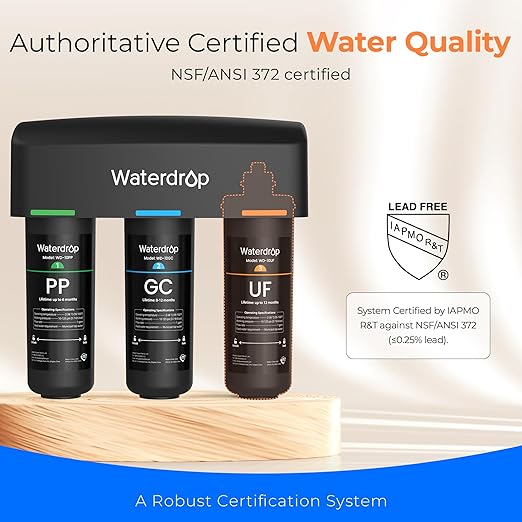 Waterdrop TSB-UF 0.01 μm Ultra Filtration Under Sink Water Filter System, 9 Layer Under Sink Water Filtration System, Reduces Chlorine, Fluoride, Taste and Odor, with A Separate Faucet, Quick Change