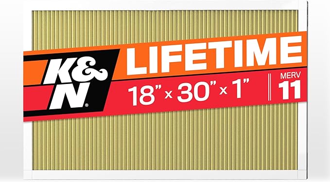 K&N 18x30x1 HVAC Furnace Air Filter, Lasts a Lifetime, Washable, Merv 11, the Last HVAC Filter You Will Ever Buy, Breathe Safely at Home or in the Office, HVC-11830