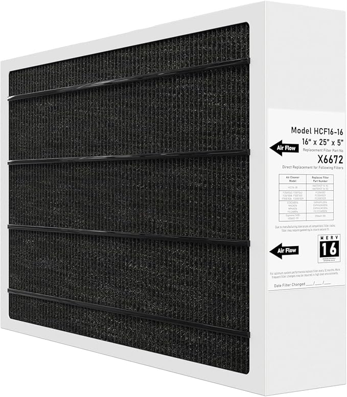 X6672 MERV 16 16x25x5 Furnace Filter Compatible with Lennox X6672 for Furnace HVAC System, Part #HCF16-16, 16x25x5 (Actual Size: 15.7 x 24.7 x 4.4 In), 1 Pack