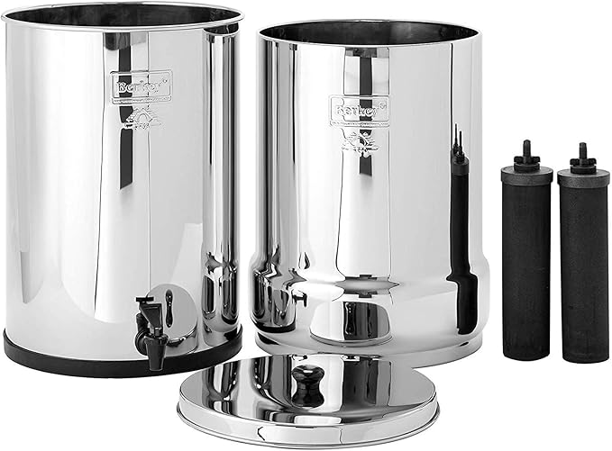 Crown Berkey Gravity-Fed Stainless Steel Countertop Water Filter System 6 Gallon with 2 Authentic Black Berkey Elements BB9-2 Filters