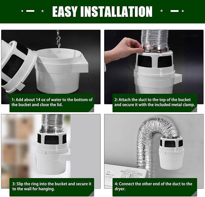 Upgraded Version - VIWINVELA 3 in 1 Indoor Dryer Vent Kit with Silver Dryer Vent Hose - Dryer Lint Catcher Water Filter Bucket - Dryer Lint Trap for Electric Dryer