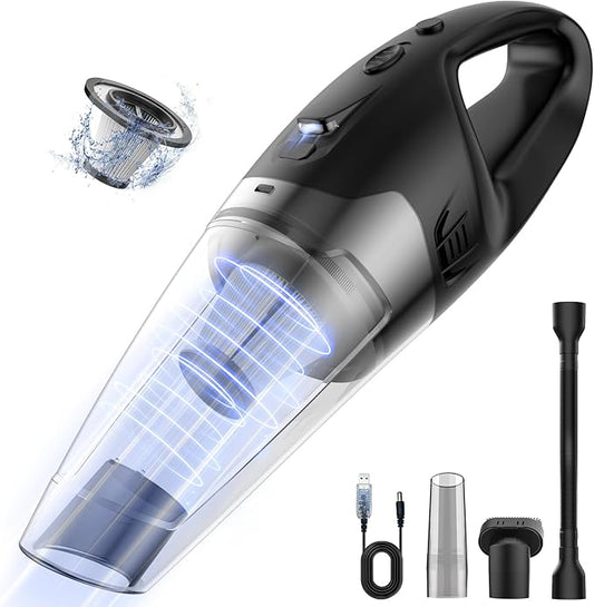 Handheld Vacuum Cordless Rechargeable 3-in-1, Car Vacuum Portable Cordless with USB Charge, Handheld Vacuum with LED Light, HEPA Filter, 1.65LBs Lightweight Vacuum Cleaner for Dust, Pet Hair