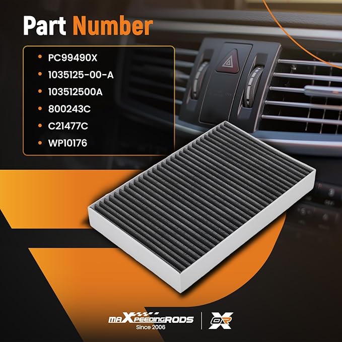 maXpeedingrods PC99490X Cabin Air Filter with Activated Carbon for Tesla S 2012-2016, Replacement for 1035125-00-A 103512500A WP10176