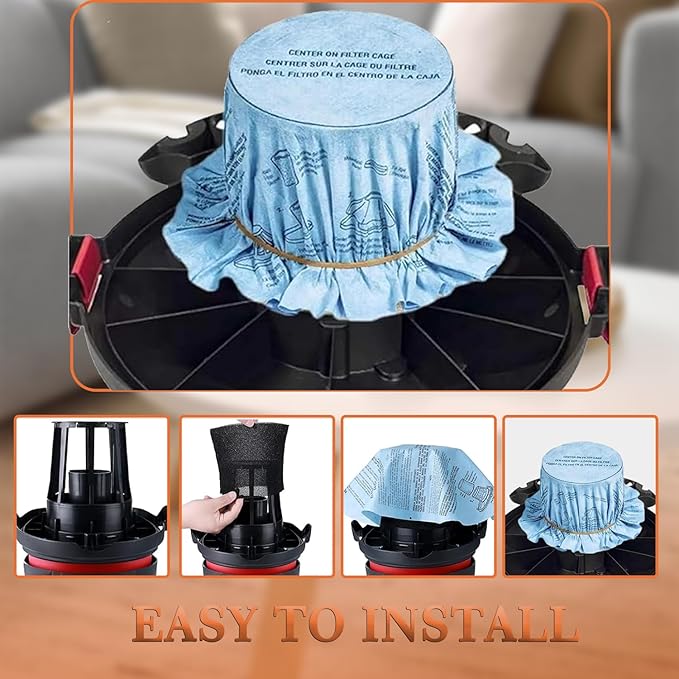 Reusable Wet Dry Vac Filter VF2002 90107 Dry Disc Vacuum Filters for Most 5 Gallon and Larger Shop Vac Branded Wet/Dry Vacuum Cleaners(pack of 6pcs Disc Filters 3pcs Retaining Bands)