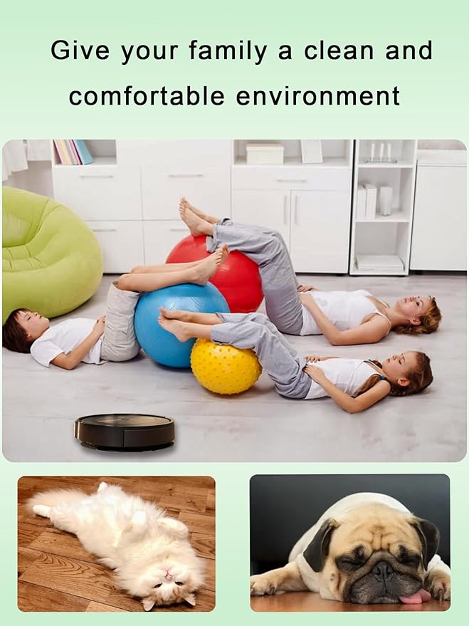 Vacuum Replacement Parts for iRobot Roomba Combo i3, i3+, i5, i5+, i8, i8+, j5, j5+ models, 1 set Rubber Roller, 3 Reusable Mopping Pads, 3 HEPA Filters and 3 Edge-Sweeping Brushes